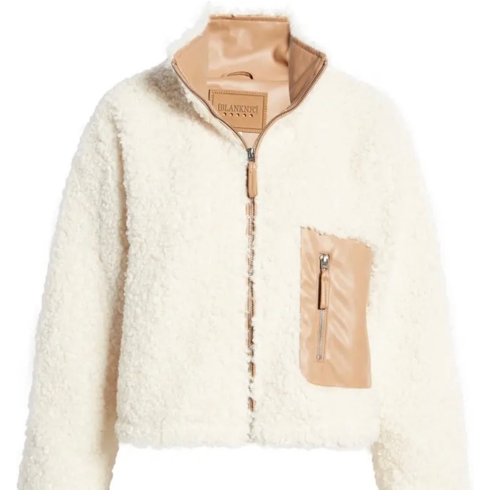 Faux Shearling with Faux Leather Trim BomberJacket